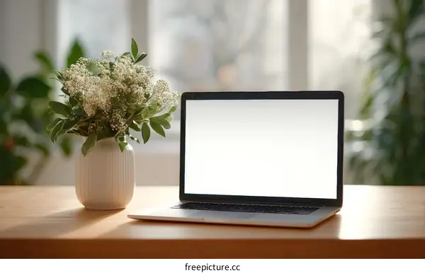 Workspace Laptop with Flowers