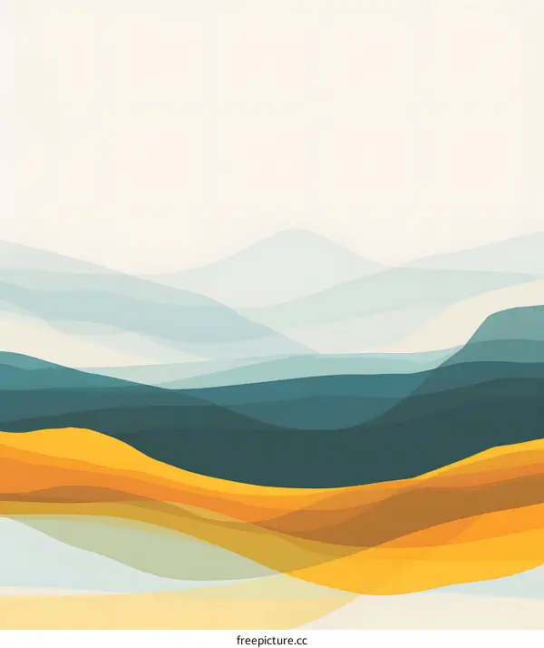Abstract Mountain Landscape With Yellow and Teal Color Palette