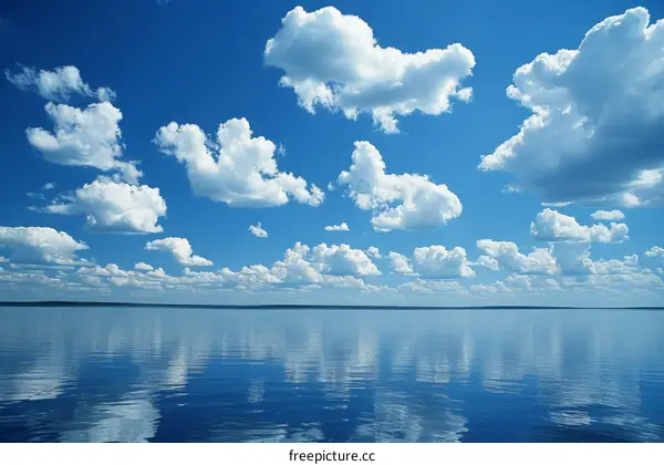 Blue sky and white clouds over the lake