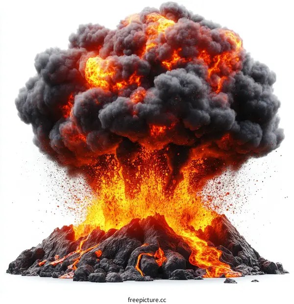 Volcanic Eruption Illustration Isolated on White