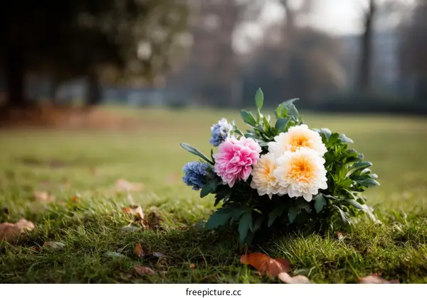 Colorful flower bouquet in a grassy field