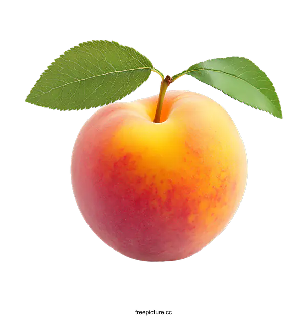 [Transparent Background PNG]Fresh Peach with Leaves Close-up