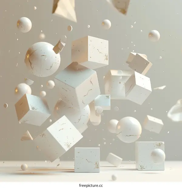 White geometric shapes floating in mid-air