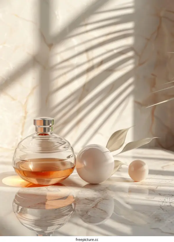 Elegant Perfume Bottles and Decorative Objects on Marble Surface