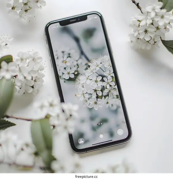 White Flowers on a Smartphone Screen