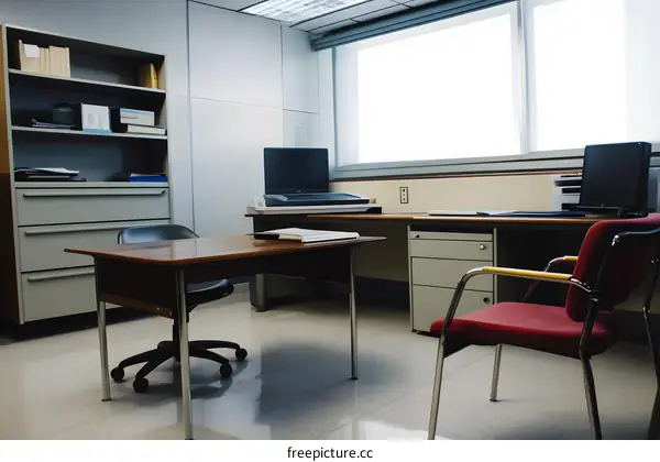 Empty Office Desk With Chair