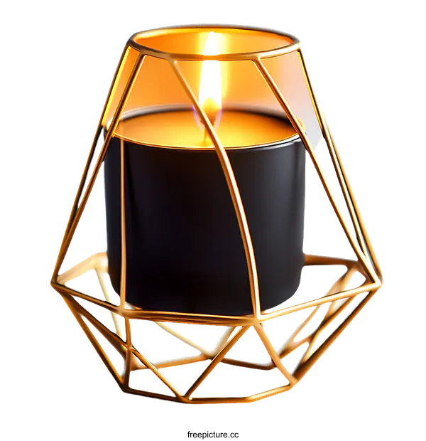 [Transparent Background PNG]Geometric Gold Candle Holder with Black Candle