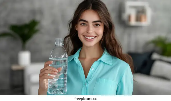 Young Woman Holding Water Bottle Smiling