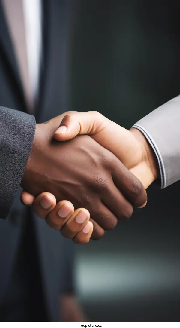 Business handshake between African American and Caucasian business people