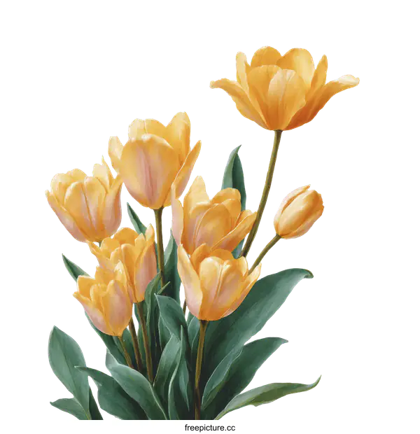 [Transparent Background PNG]Beautiful Bouquet of Yellow Tulips