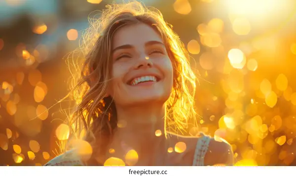 Happy Woman Outdoors in Golden Light