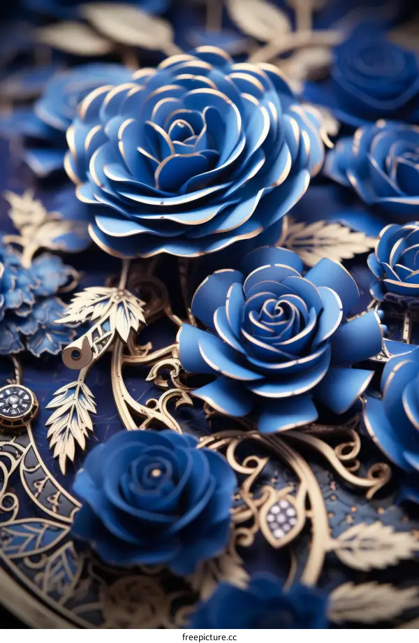 Blue roses with golden leaves