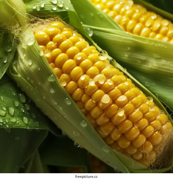 Fresh Corn on the Cob with Water Drops