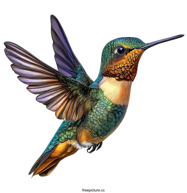 [Transparent Background PNG]Beautiful Hummingbird in Flight Artwork