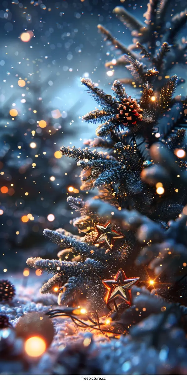 Winter Christmas Tree with Sparkling Lights