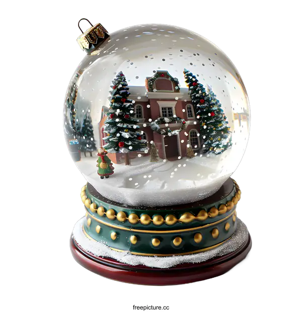 [Transparent Background PNG]Christmas Snow Globe with Miniature Village and Girl Figurine