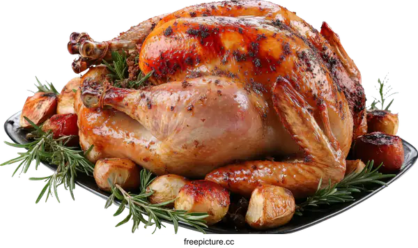 [Transparent Background PNG]Roasted Turkey with Garnish and Potatoes