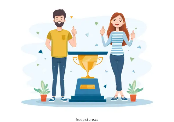 Illustration Of Two People Celebrating A Victory