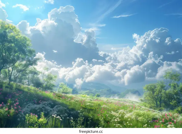 Beautiful Summer Mountain Meadow Landscape Illustration