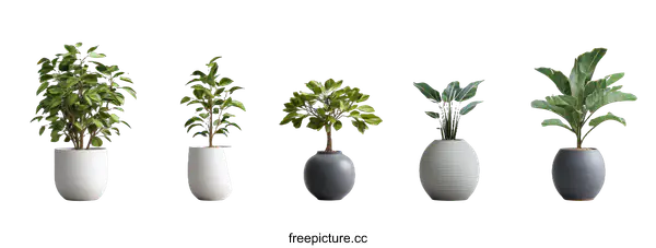 [Transparent Background PNG]Arrangement of Houseplants in Various Pots