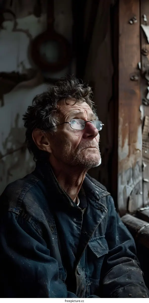 portrait of an old man looking out the window