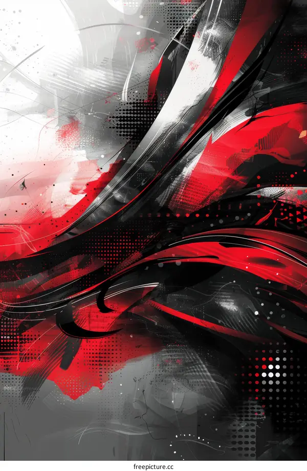 Dynamic Abstract Composition Red and Black on Canvas