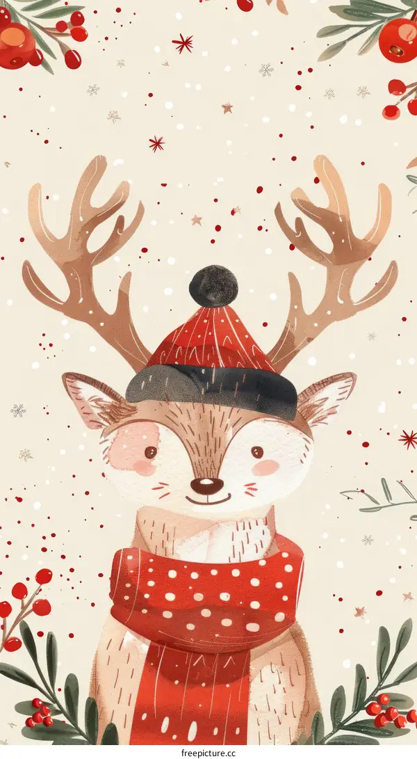Illustration of a Red-Nosed Reindeer with Christmas Lights and Presents