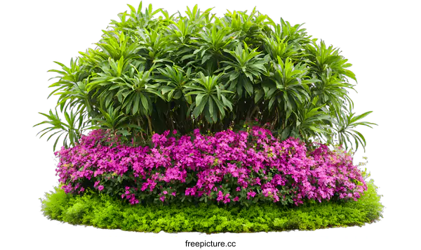 [Transparent Background PNG]Green Plants With Pink Flowers On White Background