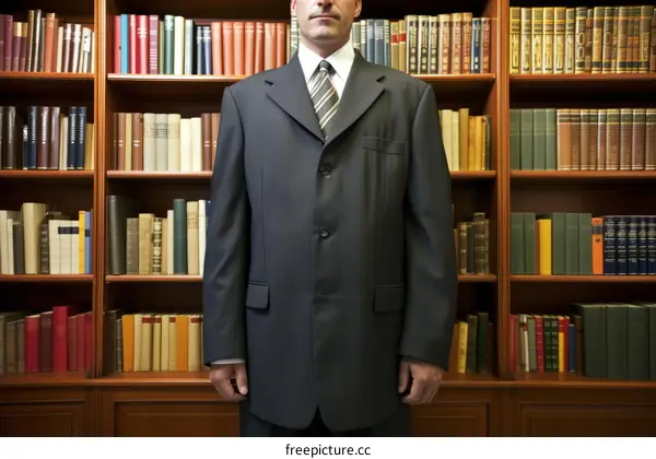 Man in suit standing in library
