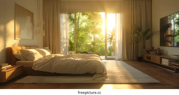 Minimalist Bedroom Interior Design with Large Windows