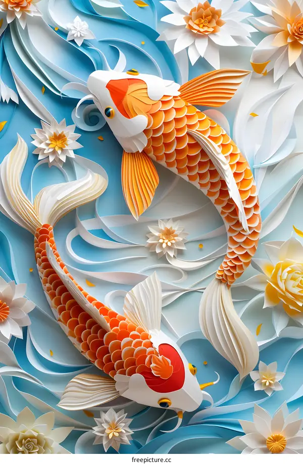 Papercraft Koi Fish and Water Lilies