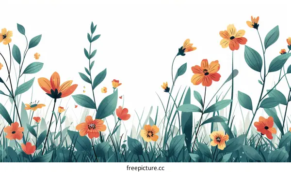 Vibrant Wildflower Meadow with Orange and Yellow Blooms