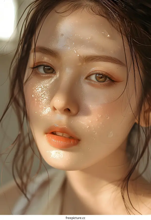 Woman with Water Droplets on Face