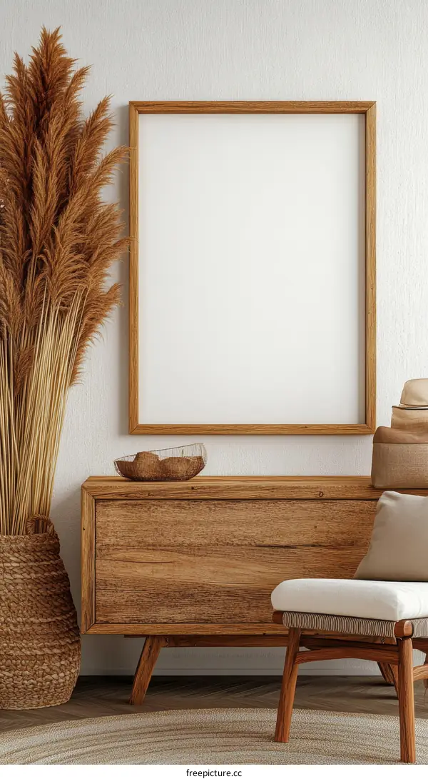 Modern Boho Interior Mockup with Empty Frame