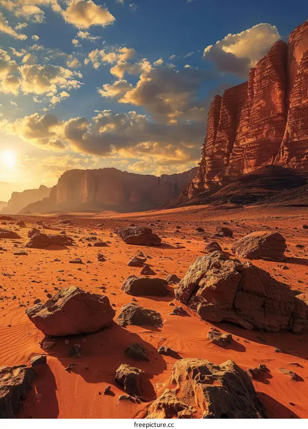 Arid Desert Mesa and Mountain Landscape with Cloudy Sky