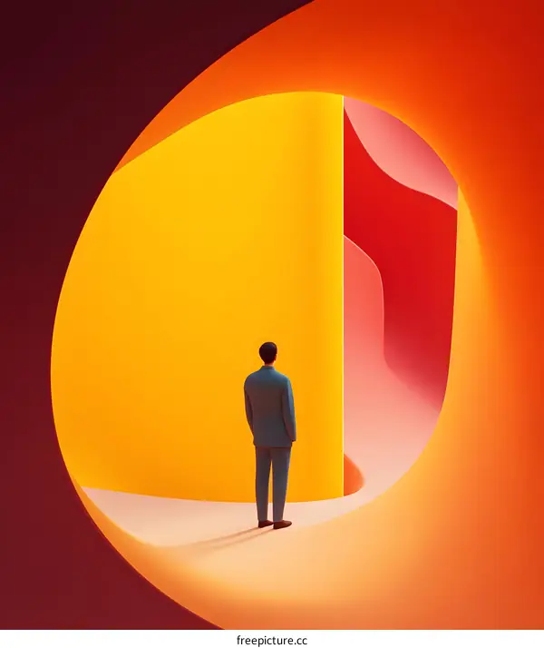 Man Standing in Abstract Curved Tunnel