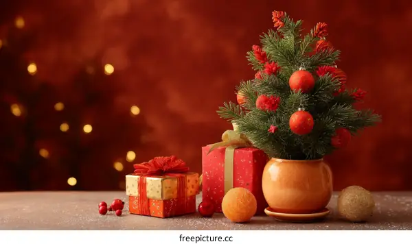 Christmas Decoration with Presents and a Miniature Tree
