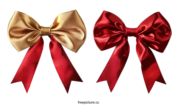 [Transparent Background PNG]Gold and Red Satin Ribbons Bows