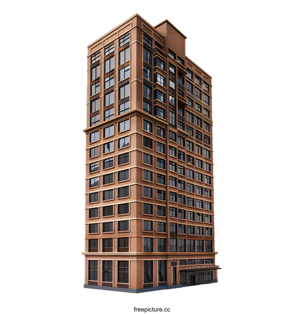 [Transparent Background PNG]Modern Brick Building with Windows Isolated on White Background
