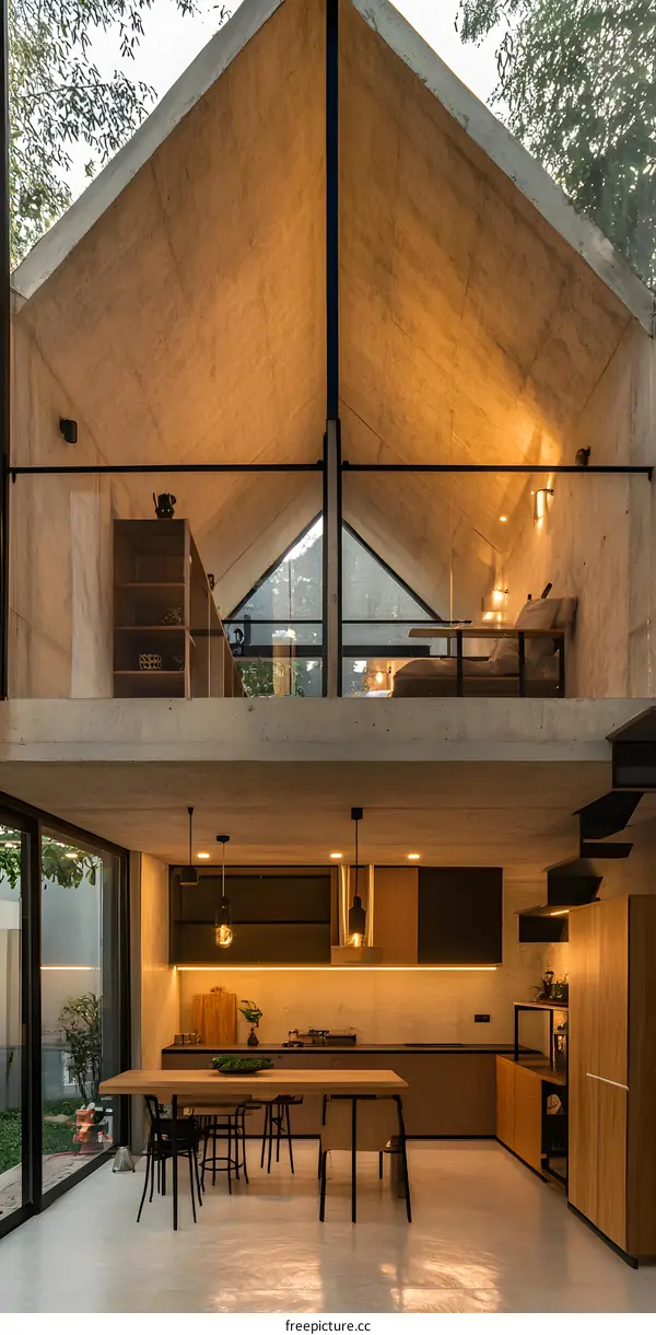 Modern Concrete House Interior Design with Wooden Accents