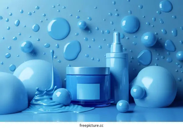 Blue Cosmetic Products Display with Geometric Shapes