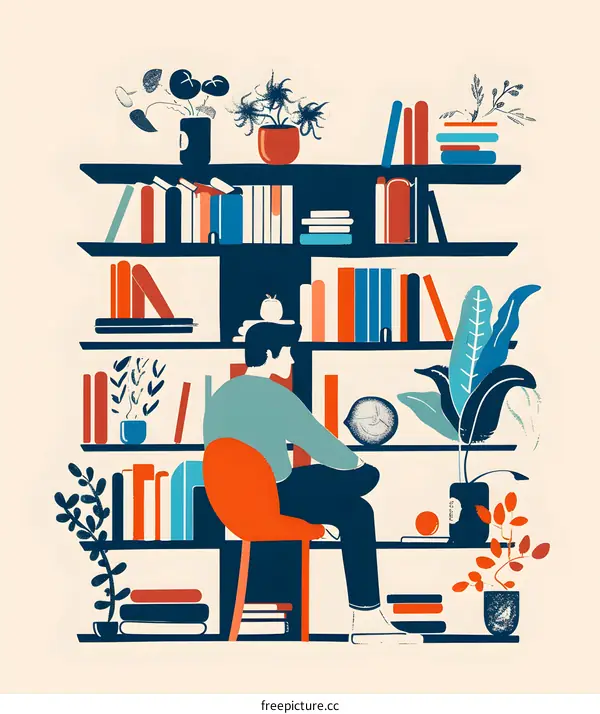 Man Sitting In A Chair Near Bookshelf With Books