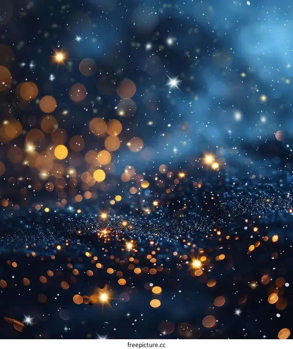 Blue and gold glitter texture with stars. Christmas, New Year background.