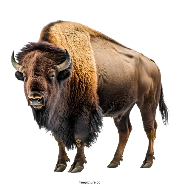 [Transparent Background PNG]American Bison Standing on White Background