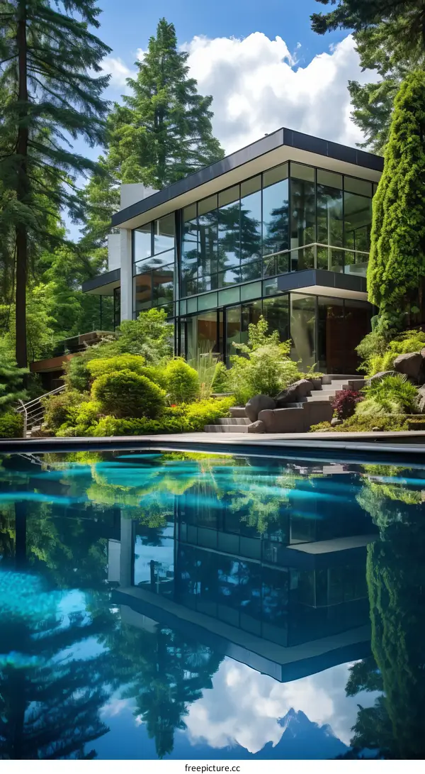 A Modern House with a Pool and a Garden