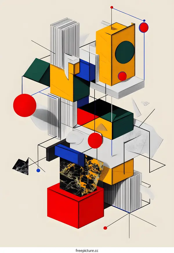 Abstract Geometric Art Composition with Red Yellow Blue and Green Shapes