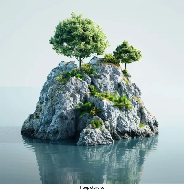Isolated Rocky Island with Vegetation