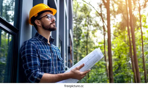 Construction Engineer Reviewing Plans Outdoors