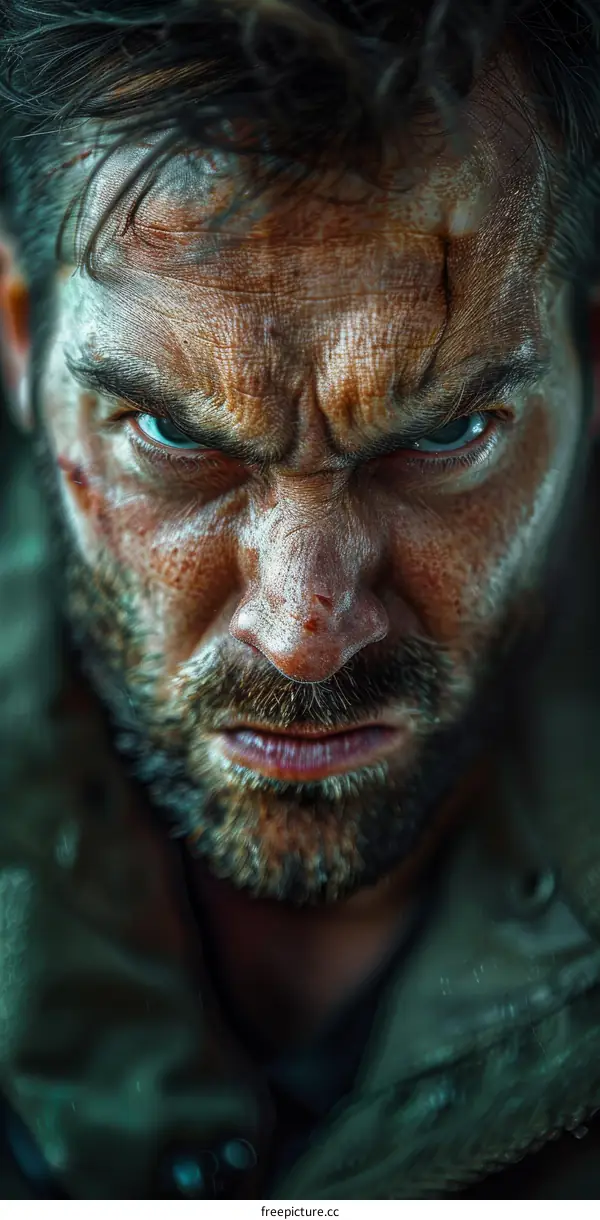 Angry Caucasian Man Close-up Portrait