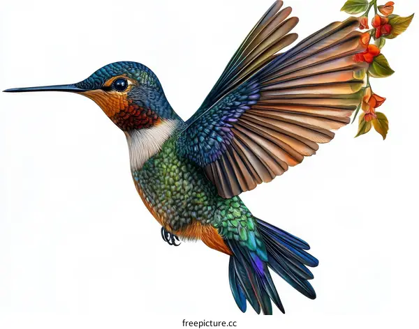 Beautiful Hummingbird in Flight with Floral Accent
